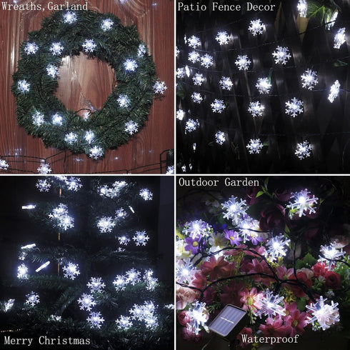 Christmas Decorations Solar Snowflake String Lights Outdoor, Bright and Long Lasting 50LED Solar Christmas Lights Outdoor Waterproof, 31ft White C...