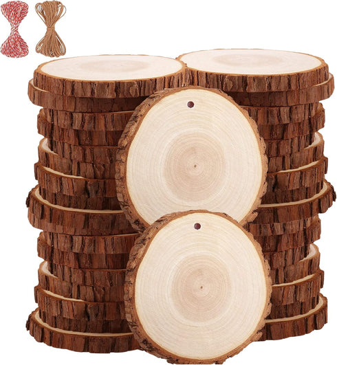Natural Wood Slices TICIOSH Craft Unfinished Wood kit Predrilled with Hole Wooden Circles for DIY Crafts Wedding Decorations Christmas Ornaments A...