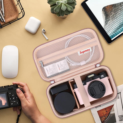 Vlogging Camera Case Compatible with Duluvulu/for TEBNGIHNM/for zheozeig/for Oiadek 4K Digital Camera, Vlog Camera Carrying Case for Lens, Usb Cab...
