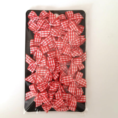 50pcs 1.2-Inch Mini Red Gingham Ribbon Bows for Crafts Plaid Ribbon Bows Appliques for Christmas Ornament Embellishment Decoration(Red)...