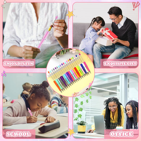 60 Pieces Plastic Beadable Pen Bead Ballpoint Pen Black Ink Beaded Pens for Kids Students Presents Office School Supplies (Candy Color,Classic)...