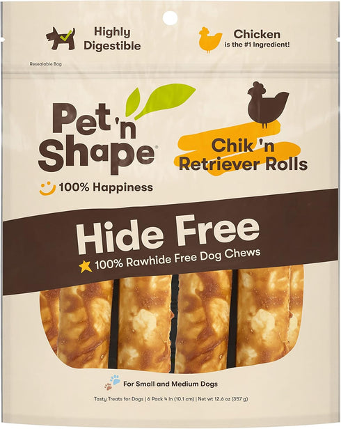 Pet 'n Shape Hide Free Chik 'n 4" Retriever Rolls, 6 Count 12.6 oz - Rawhide Free Dog Treats - No Hide Alternative Chew Treat for All Life Stages...