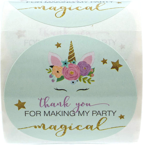 2" Unicorn Stickers/Faux Glitter Thanks for Making My Party Magical Sticker / 250 Thank You Stickers Per Roll...