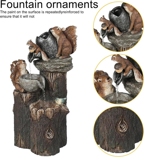 Rehomy Garden Solar Squirrel Statue Ornament Waterfall Squirrel Sculpture with Light Garden Landscaping Decoration...