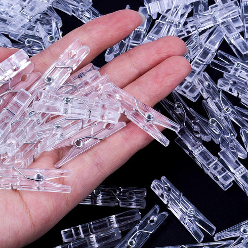 200 Pieces Photo Clips,Mini Clear Plastic Utility Paper Clip Clothespins Clip...