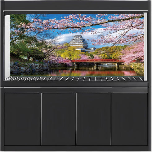 AWERT 24x16 inches Spring Nature Aquarium Background Spring Pink Flowers Cherry Japanese Temple Fish Tank Background Vinyl Background...