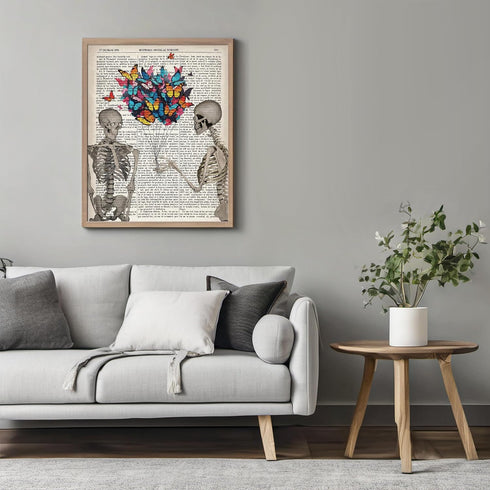 Posterizer 1 pcs-Funny Wall Art Skeleton gifting butterflies-Romantic Art-Girls room art-Gifts for Women-Gift for Anniversary, Engagement or Weddi...