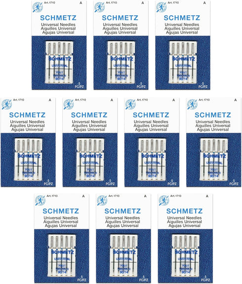 SCHMETZ Universal Sewing Machine Needles - Size 90/14, 5-Needle Cards, Pack of 10...