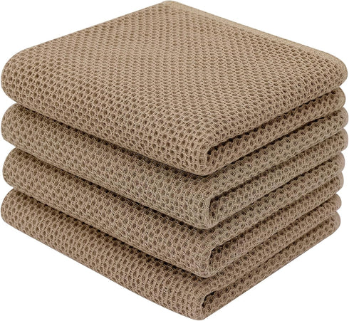 Homaxy 100% Cotton Waffle Weave Kitchen Dish Towels, Ultra Soft Absorbent Quick Drying Cleaning Towel, 13x28 Inches, 4-Pack, Tan...