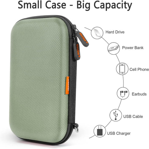 GLCON Hard Protective Carrying Case - Portable Electronic Accessories Cable Organizer Power Bank Pouch - Impact Resistant Smooth Coating Zipper Ba...