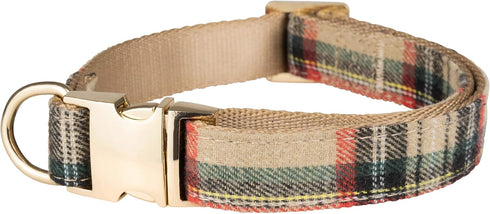 Scottish Tartan Bowtie Dog Collar with Detachable Bow Tie - Beige Plaid Dog Collar With Bowtie For Dogs And Puppies - Bowtie Dog Collar With Check...