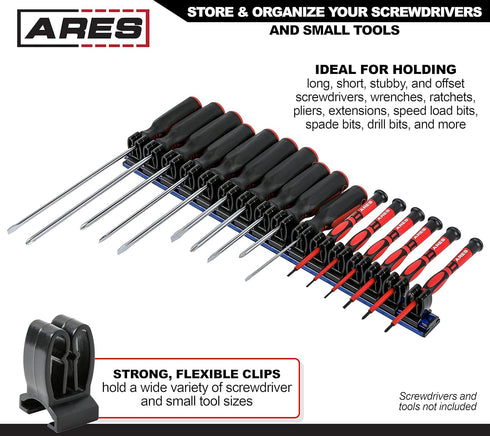 ARES 62027 - Blue 16.5-Inch Hand Tool Holder - Aluminum Rail Stores up to 16 Screwdrivers or Small Tools and Keeps Your Garage Organized...