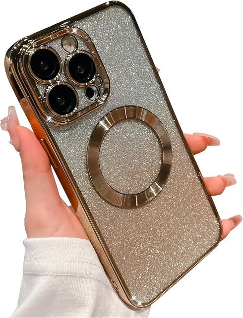 for iPhone 14 Pro Max Case Glitter Magnetic Compatible with MagSafe Full Camera Lens Protection Luxury Plating Cute Bling Clear Shockproof Slim Ph...