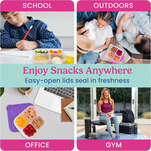 Bentgo Easyboxes 4-Compartment Snack Containers - 8-Piece Set with 4 Trays & 4 Custom-Fit Lids to Seal in Freshness - Reusable Food Storage & Meal...