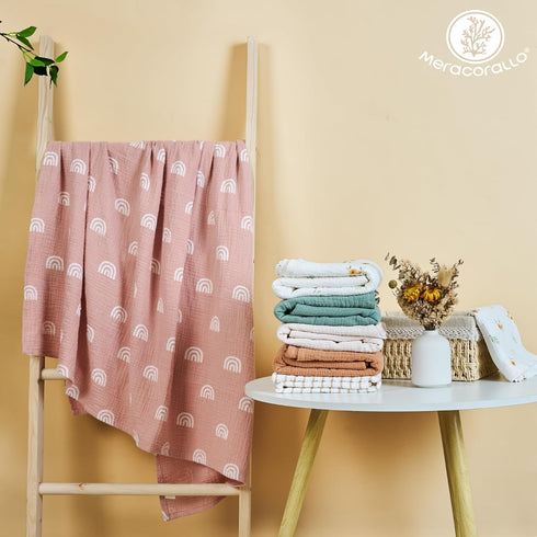Meracorallo Muslin Swaddle Blanket, 100% Organic Cotton Receiving Blanket Soft and Breathable Swaddle Wrap for Baby Boys and Girls, Rainbow...