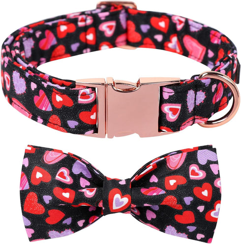 Lionet Paws Valentines Day Dog Collar Bowtie, Dog Bowtie Collar with Metal Buckle for Dogs, Adjustable Fabric Black Dog Collar Girl Boy Gift, XL, ...