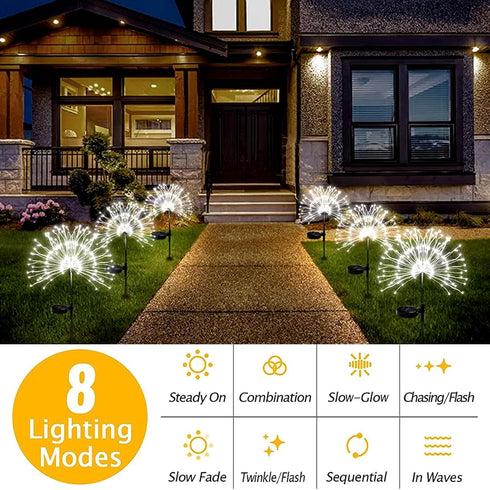 2 Pack Solar Firework Lights, 300 LEDs Solar Lights with 8 Modes, Waterproof Firework Lights, Copper Wire Firework Lights, Pathway Decorative Ligh...