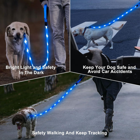 Led Dog Leash, 4 Ft Light Up Dog Leash Rechargeable Waterproof, Nylon Reflective Leashes with Padded Handle for Night Walking, Safety Glow in The ...