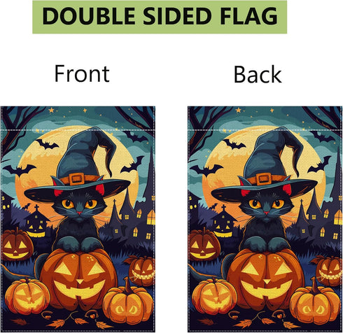 Halloween Cat Garden Flag, 12x18 Inch Double Sided Burlap, Halloween Scary Pumpkin Garden Flag, Holiday Outdoor House Decoration?Lawn Flag Yard Fl...
