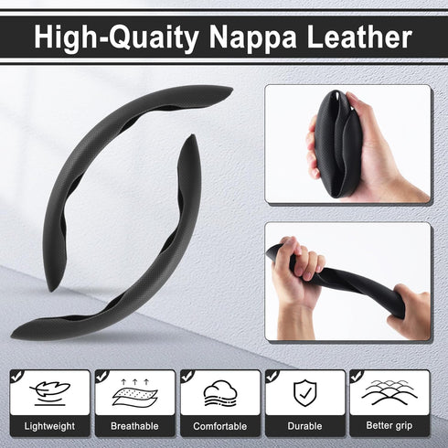 2PCS Car Nappa Leather Steering Wheel Cover, Segmented Steering Wheel Protector, Car Interior Accessories, Non-Slip & Breathability Well, Universa...