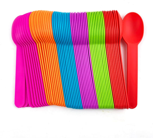 50 Pieces Premium Plastic Wide Handle Spoons,Ice Cream Spoons Dessert Spoons 5.9" long,Random 5 Colors...
