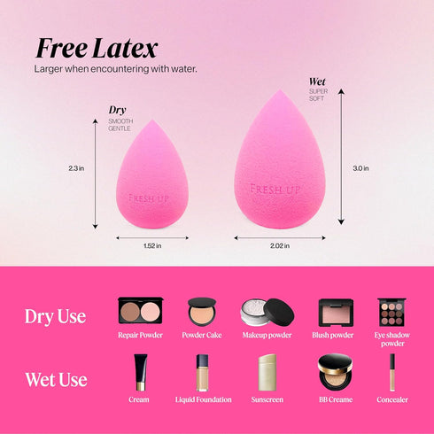 Fresh up™ | The Original Pink Beauty Blender Makeup Sponge, Super-Soft Foam Easily Blends Foundations, Powders, Blush Creams, Reusable, Washable, ...