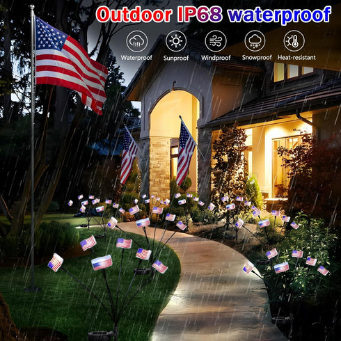 Heceltt 2 Pack Solar 4th of July Decorations Outdoor Garden Lights, 12 LED American Flags Waterproof for Independence Day Memorial Day Patriotic D...