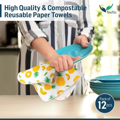 Reusable Paper Towels 12 Pack Roll 12 * 10 Inches – Soft, High-Absorbent 100% Cotton Flannel Paperless Paper Towels, Washable & Compatible with Al...