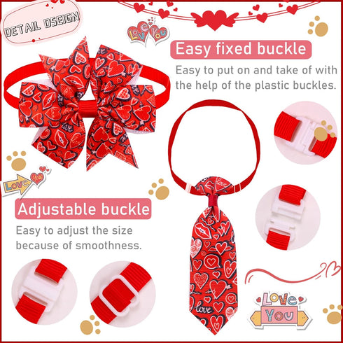24pcs Valentine's Day Dog Collar Bow Ties Set, Adjustable Holiday Valentines Day Dog Grooming Bow Ties and Dog Neck Ties, Basic Small Dog Bow Ties...