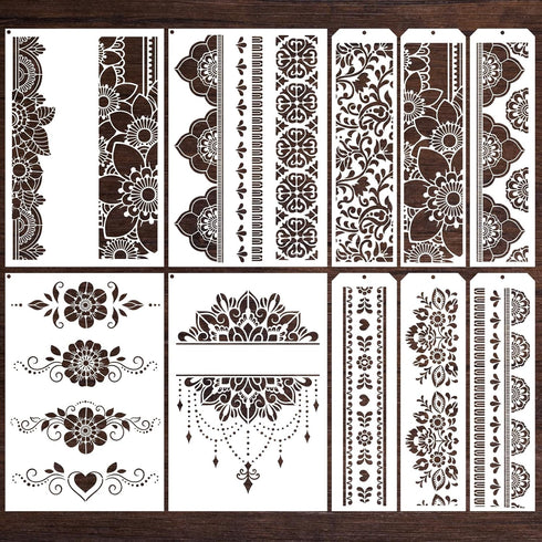 AFRITEE Paisley Stencils for Painting - 10 Pcs Paisley Pattern Reusable Painting Stencil Set, Pattern Border Crafts Stencil DIY Diary Painting Ste...