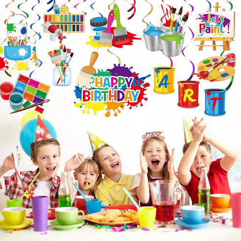 46 Pieces Art Painting Party Decoration, Art Birthday Hanging Swirls Ceiling Decor for Kids Girl Boy Painting Birthday Graffiti Party Supplies...