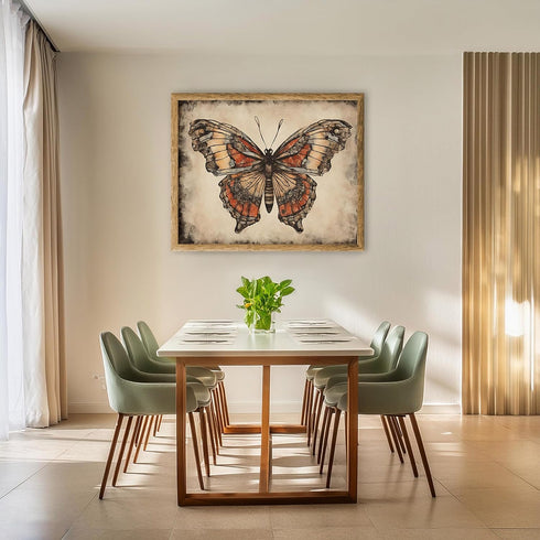 Posterizer 1 pcs- Orange and brown butterfly in a rustic brown background-Art for Animal Lovers-Floral Botanical Art- Gift for Men Women -Living R...