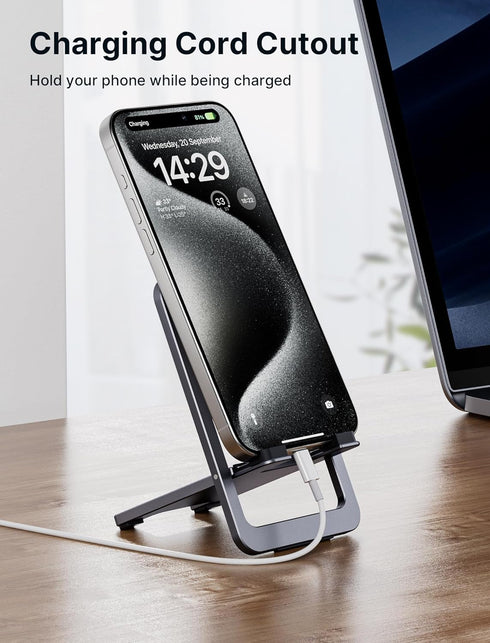 JSAUX Cell Phone Stand, Foldable Aluminum Adjustable Travel Phone Holder for Desk, Compatible for iPhone 15 14 13 12 11 Pro Max X Xr Samsung S22 S...