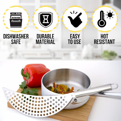 Held Crescent Drainer Pan Pot Strainer with Handle Stainless Steel Hand for Spaghetti Fry Noodles Fruit Vegetable Pasta Strainer Colander Heavy Du...