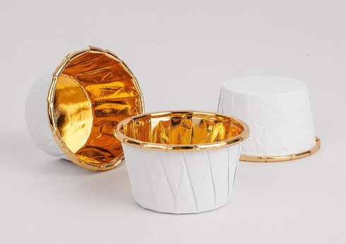 GOLDEN APPLE Aluminum Foil Paper Mini Cake Baking Cups, 100 pcs, Muffin Cupcake Baking Mold Cup Liners, Small White with Gold Design, Disposable, ...