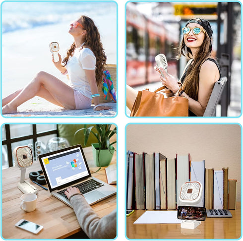 Handheld Mini Fan, 3 IN 1 Small Portable Fan, USB Rechargeable Folding Personal Fans with Strong Airflow 2 Speeds, Lanyard, Multi-Functional, 4 Co...