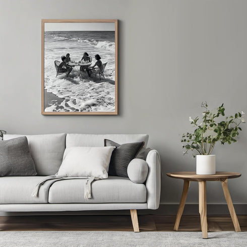 Posterizer 1 pcs-black and white photograph-women relaxing on the beach scene 1-Photography Art-Retro Art-Decor for Home & Office- unframed wall a...