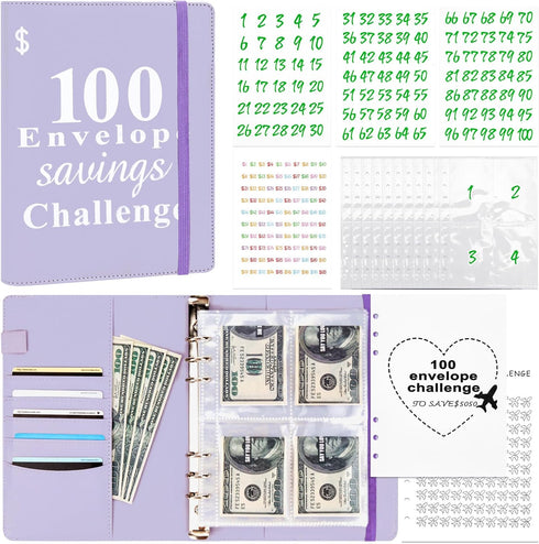 Savings binder challenge $5,050 with a 100 envelope challenge binder. A5 Savings Binder,budget planning booklet, goal challenge tracker, and day l...