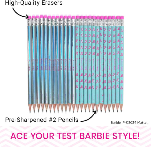 Yoobi Barbie X 2 Pencils – Pre-Sharpened Pencils with Pink Erasers in Cute Pastel & Metallic Colors with the Iconic Barbie Logo – Fun School & Off...