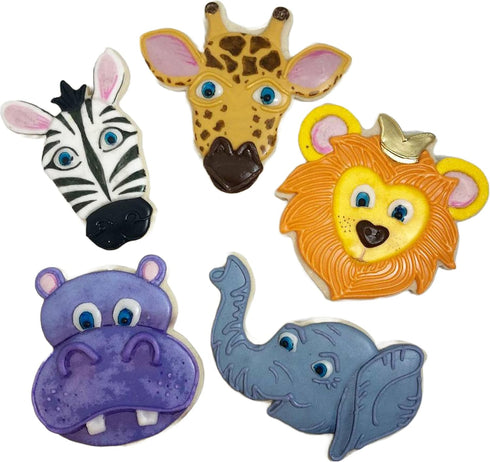 Foose Cookie Cutters 5 Piece Jungle Animal Faces Circus Elephant, Giraffe, Hippo, Lion, Zebra, USA...