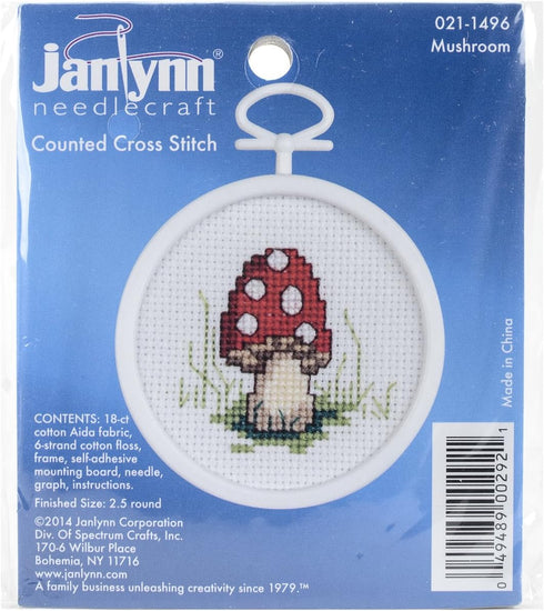 Tobin Janlynn Mini Cross Stitch Kit 2.5" Round-Mushroom (18 Count)...