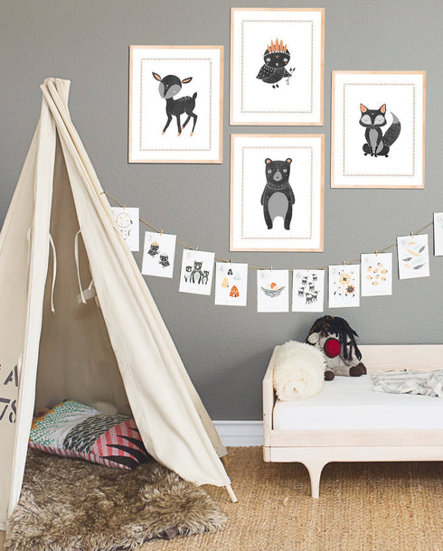 Children's Wall Art Prints, Boho Woodland Animal Room Collection, Set of Four 8x10 Prints and 5x7 Wall Cards, Forest Nursery, Gender Neutral Nurse...