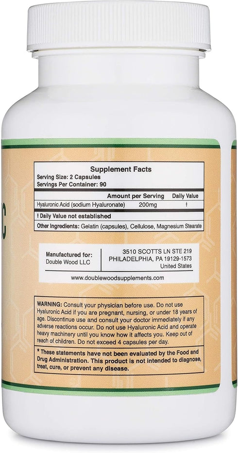 Hyaluronic Acid Supplements -180 Capsules (Enhances Effects of Hyaluronic Acid Serum for Face) 200mg Per Serving for Skin and Face Aging Support (...