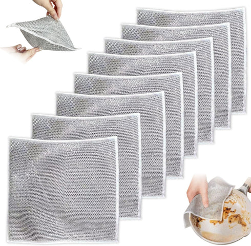 Double Layer Wire Dishwashing Rags - 8 Pcs Wire Dishwashing Rags for Wet and Dry, Non-Scratch Wire Dishcloth, Multipurpose Wire Cleaning Cloths fo...