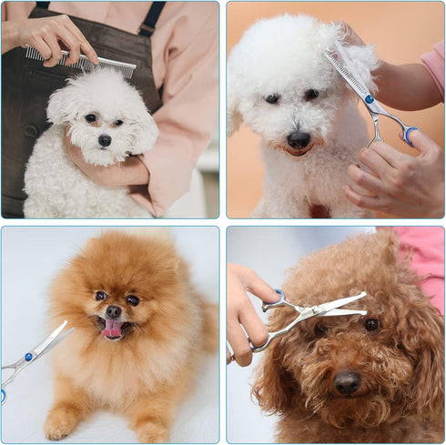GEMEK Professional Grooming Scissors for Dogs with Safety Round Tips, Dog Grooming Scissors Set - Thinning, Straight, Curved Shears and Comb for L...