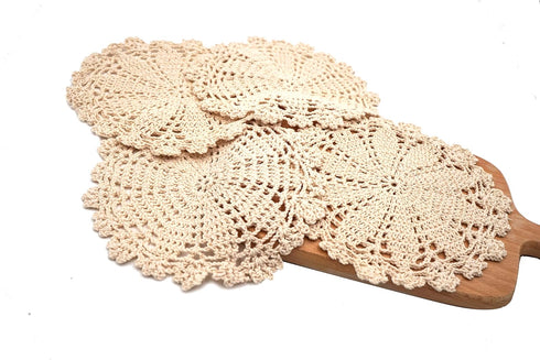 Phantomon 7 Inch Doilies Handmade Round Crochet Cotton Lace Doilies Table Placemats Doilies, Vase Pads Doily, Pack of 4 (Beige)...