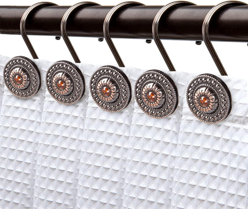 Bronze Shower Curtain Hooks, Decorative Shower Curtain Rings for Bathroom, Rust Proof Shower Hooks for Shower Curtain Liner, 12Pcs...