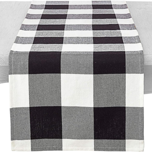 SARO LIFESTYLE 9025.BK1690B Birmingham Collection Buffalo Plaid Design Cotton Table Runner, 16" x 90", Black...