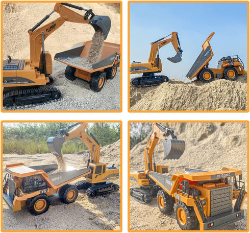 Remote Control Excavator Toy, RC Construction - Metal Shovel Digger Vehicles with Lights Sounds and 360° Rotation Digging Sand, Christmas Birthday...
