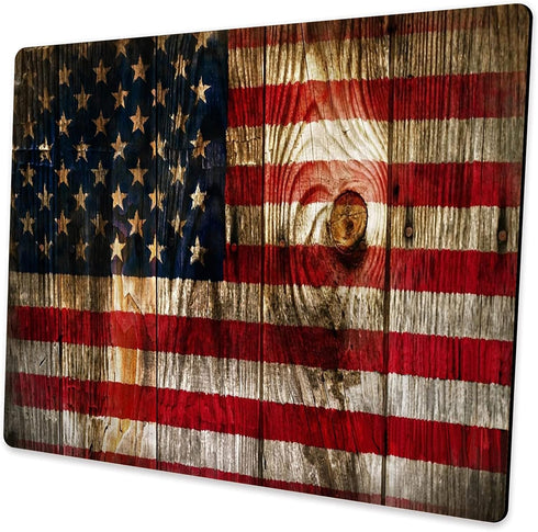Custom Square Gaming Mouse Pad, Office Mouse Pad, Unique Design Wood Grain American Flag Non-Slip Rubber Base Mouse Pad for Desktop and Laptop Mou...